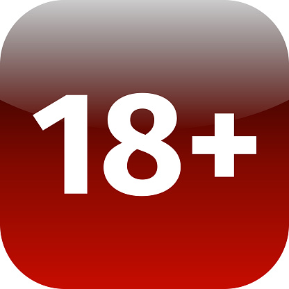 Restriction on age 18+ - red and white phone app or web icon