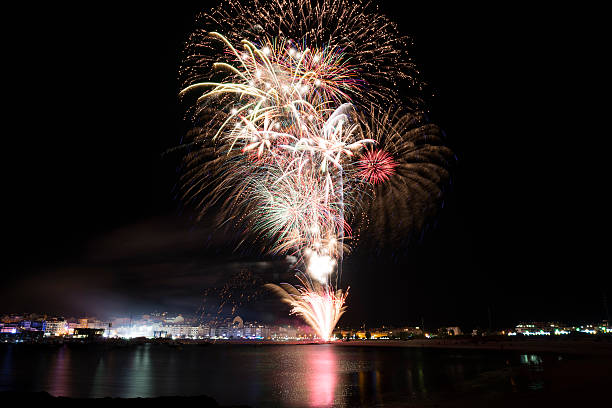 istock Colorful fireworks over sea 521821153