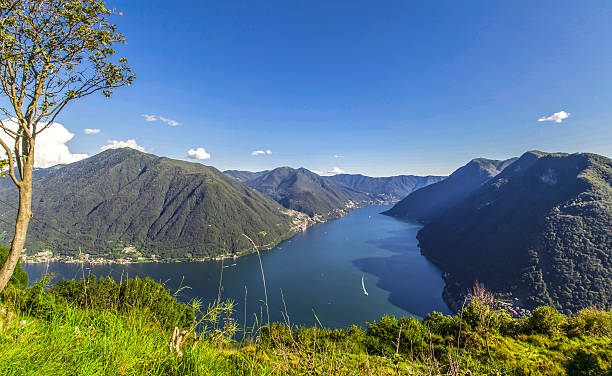 istock Panoramic view of Lake Como from the mountains above Pigra 521822561