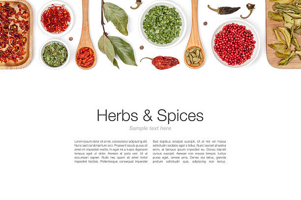 spices and herbs on white background