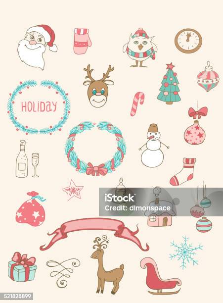 Christmas Doodle Design Elements Stock Illustration - Download Image Now - Christmas, Animal Sleigh, Arts Culture and Entertainment