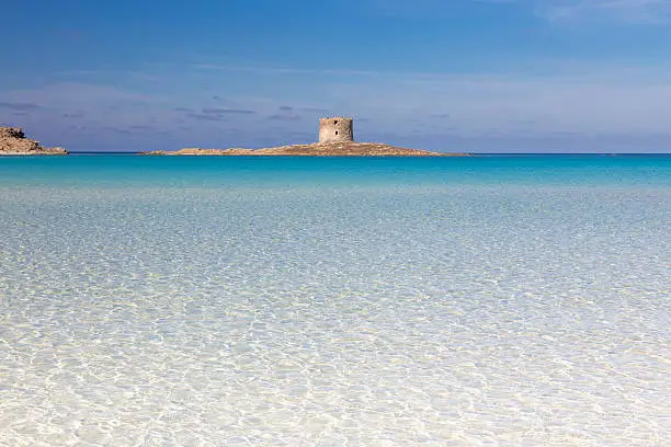 Beautiful turquoise blue mediterranean Pelosa beach near Stintino,Sardinia, Italy.