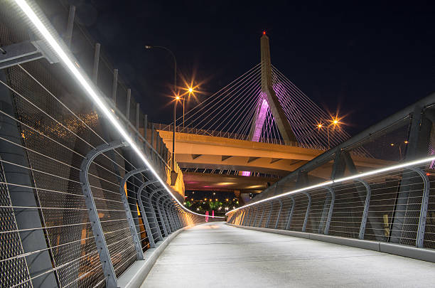 North Bank Bridge at night with the Zakim Bridge stock photo