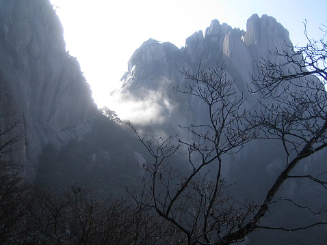THe yellow mountrains in china hidden mist giving it a very mysterious look.