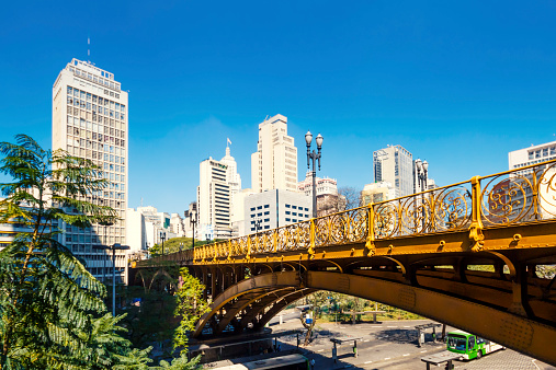 Photo of Sao Paulo city downtown, Santa Efigenia Bridge is on foreground.