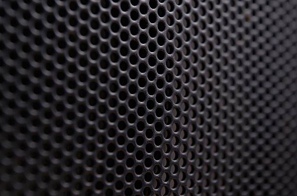 istock Close up of black metal speaker grille 521850799