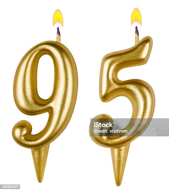 Birthday Candles Number Ninety Five Isolated On White Background Stock Photo - Download Image Now