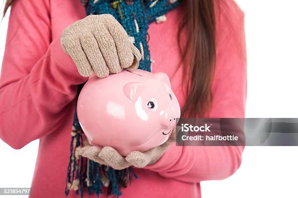 Asian Girl With Red Christmas Hat Coin And Piggy Bank Stock Photo - Download Image Now