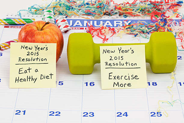 capodanno risoluzioni: stile di vita sano - dieting planning calendar event foto e immagini stock