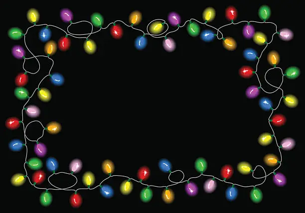 Vector illustration of christmas lights on dark background with space for text