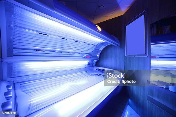 Interior Of Bright European Solarium Stock Photo - Download Image Now - Tanning Bed, Machinery, Sun Tan