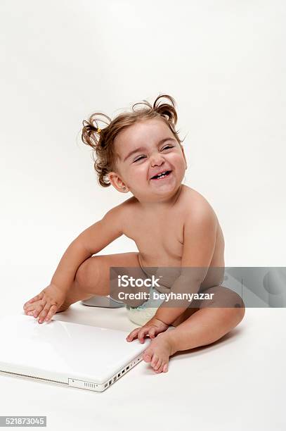 Cute Baby Girl Using Computer Stock Photo - Download Image Now - 12-17 Months, Babies Only, Baby - Human Age