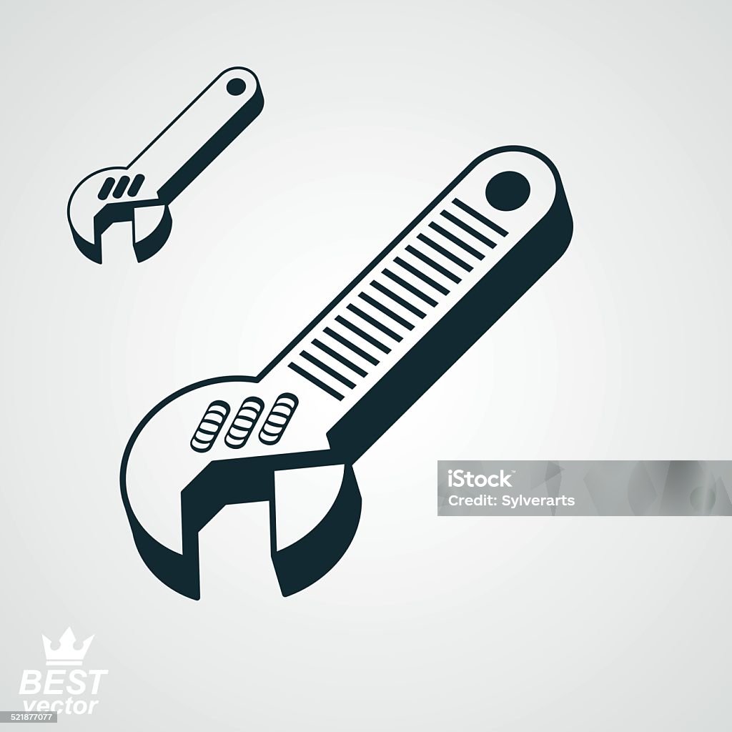 3d vector detailed adjustable wrench, additional version 3d vector detailed adjustable wrench, includes additional version. Engineering utensil â dimensional classic spanner. Industry service icon, manufacturing web design element. Business Finance and Industry stock vector