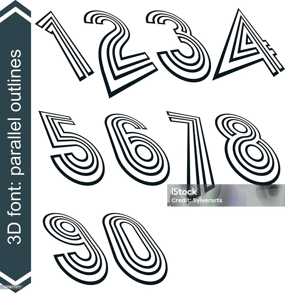Sideways Numbers Outlined Rotated Vector Numeration Monochrome Lined Numbers Set Stock ...