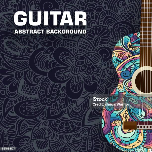 Abstract Retro Music Guitar On The Background Of The Ornament Stock Illustration - Download Image Now