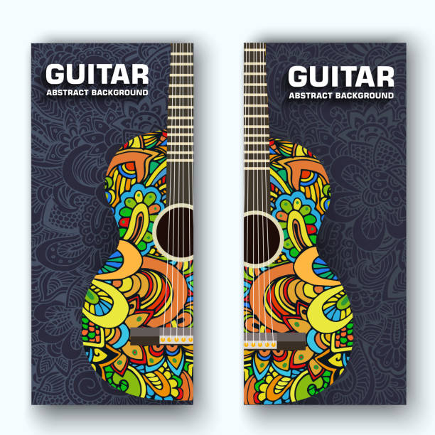 tło retro muzyka gitara na tle ozdoba - musical theater music musical note backgrounds stock illustrations