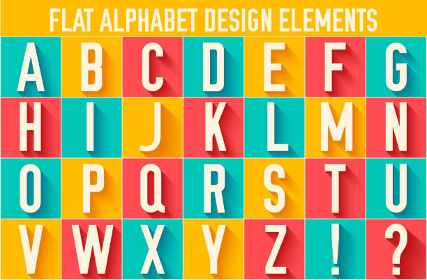 płaskie kolorowe litery alfabetu tło wektor koncepcji konstrukcji - alphabet blue typescript single word stock illustrations