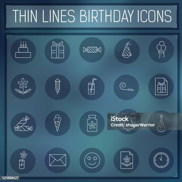 Thin Line Happy Birthday Icons Template Web And Mobile Applications Stock Illustration - Download Image Now