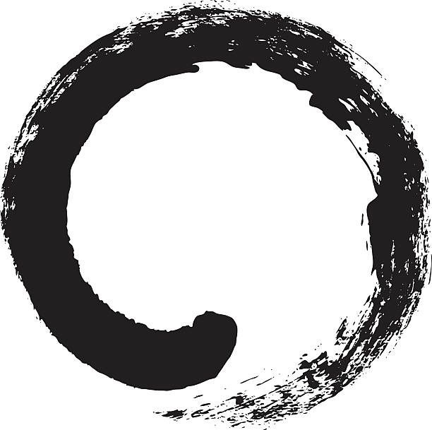 Enso – Japanese zen circle calligraphy Ensō character in black and white, a circular brushstroke used in Japanese calligraphy. It represents the state of mind at the moment of creation and symbolizes absolute enlightenment, strength, elegance, the universe, and the void. Comparable to the Taoist sign of yin and yang. martial arts stock illustrations