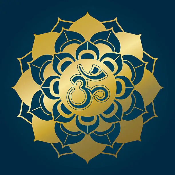 Vector illustration of Golden lotus mandala with Om syllable
