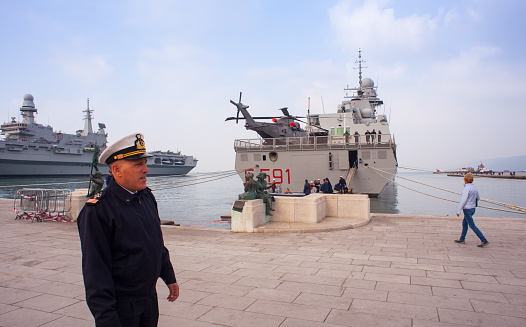 Trieste, Italy - November 3, 2014: First marshal lieutnant of the Frigata Virginio Fasan of the Italian Navy on November 02, 2014