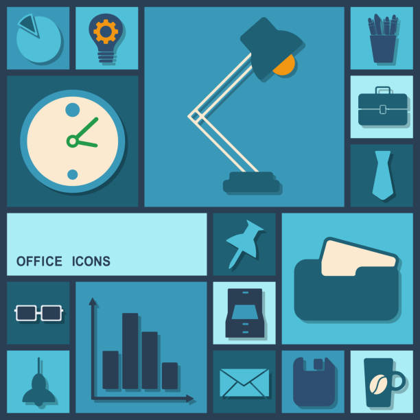 Flat concept, set modern design with shadow office icons vector art illustration