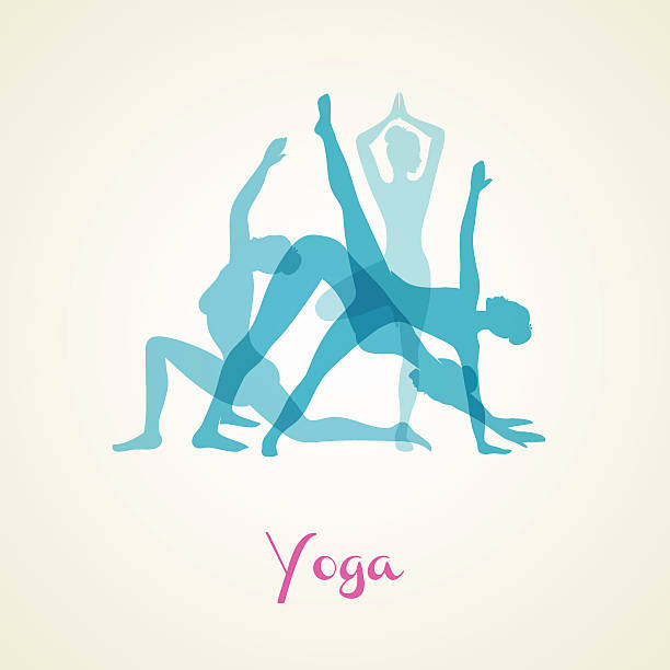 ilustraciones, imágenes clip art, dibujos animados e iconos de stock de poses silueta de yoga - stretching exercising gym silhouette