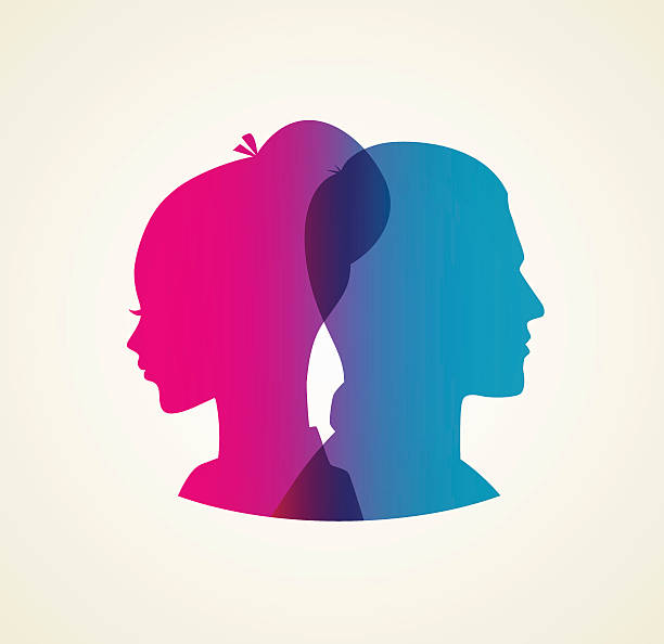 Couple's silhouette Vector illustration of Couple's silhouette pink and blue flirting stock illustrations