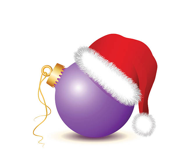 lila weihnachten kugeln mit weihnachtsmann-mütze - 1 advent stock-grafiken, -clipart, -cartoons und -symbole