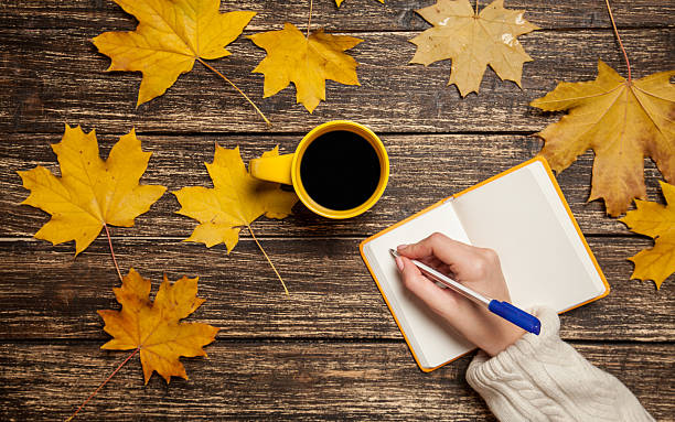 istock Female hand writing something in notebook near cup of coffee. 521913307