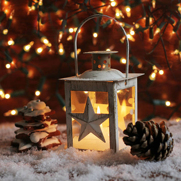 istock Lantern and christmas lights burning in dark 521929491