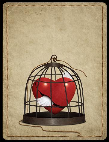Illustration with symbol of heart on vintage background. Computer graphics.