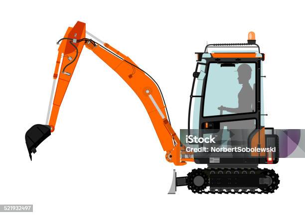 Compact Excavator Stock Illustration - Download Image Now - Activity, Agricultural Machinery, Backhoe