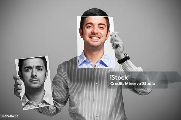 Man Changing His Mood Stock Photo - Download Image Now - Men, Depression - Sadness, Sadness