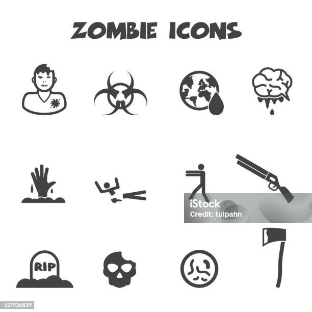 Zombie Icons Stock Illustration - Download Image Now - Axe, Black Color, Blood