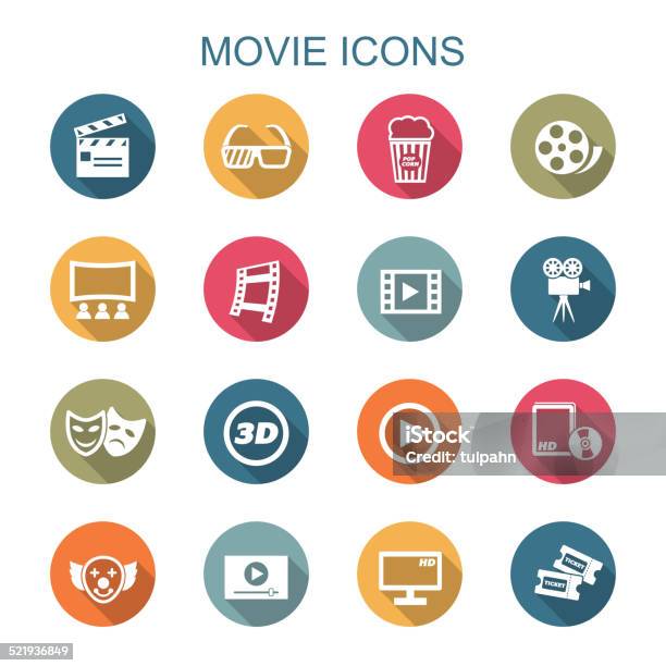 Movie Long Shadow Icons Stock Illustration - Download Image Now - Arts Culture and Entertainment, Camera - Photographic Equipment, Camera Film