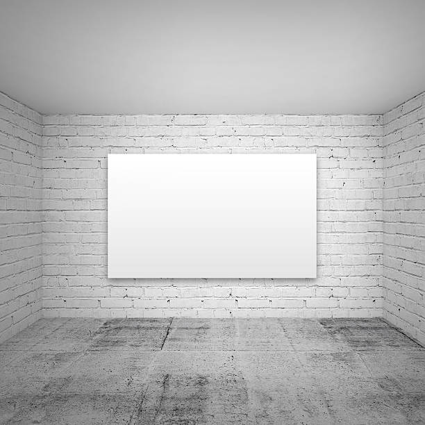 istock Empty white 3d room interior. Brick walls and empty poster 521953267