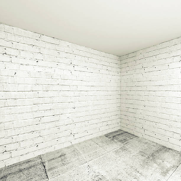 istock Empty 3d room interior background, corner with white brick walls 521953271