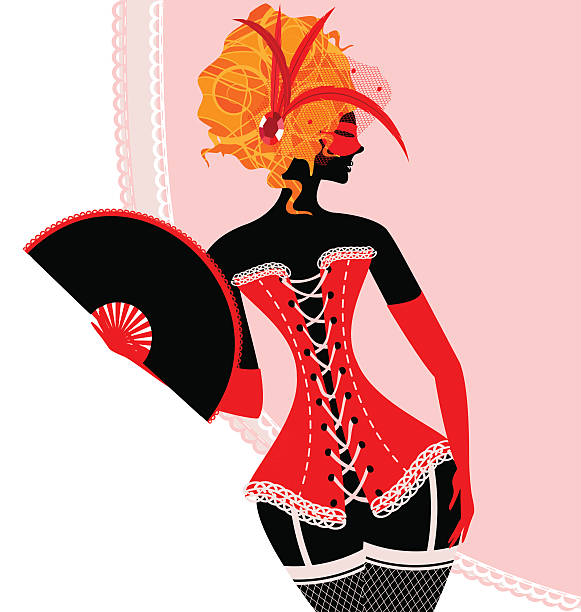 ilustrações de stock, clip art, desenhos animados e ícones de lady no espartilho vermelho com leque - bustiers