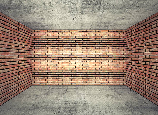 istock Empty room interior. Red brick walls. Gray concrete floor 521954493