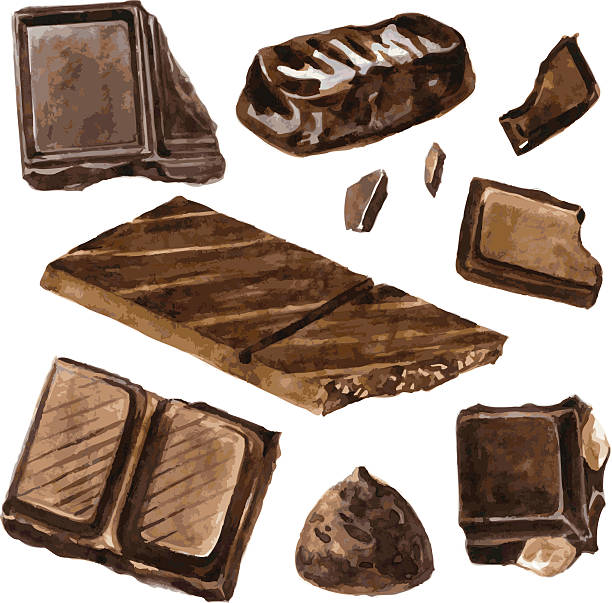 набор шоколадных конфет рисунок, акварель - dessert sweet food brown chocolate stock illustrations