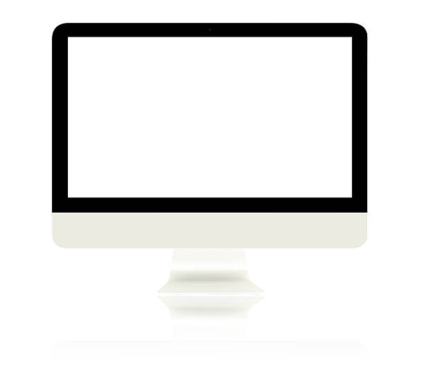 istock Computer Monitor and its reflection with blank white screen isol 521956059