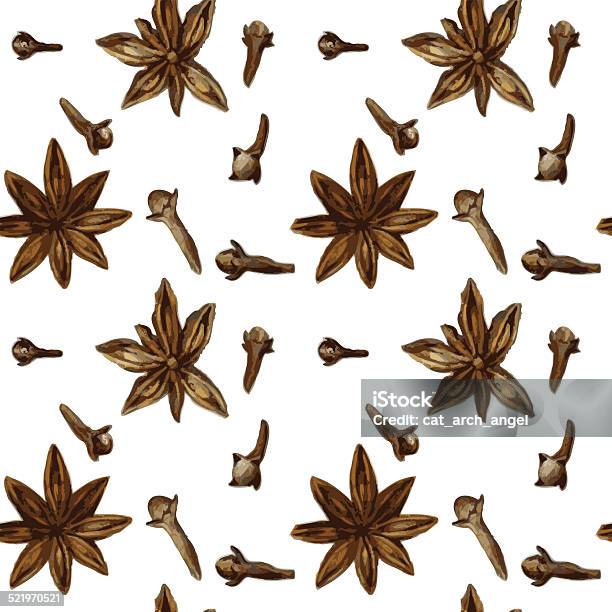 Seamless Pattern With Spice Drawing By Watercolor Stock Illustration - Download Image Now - Anise, Backgrounds, Cooking
