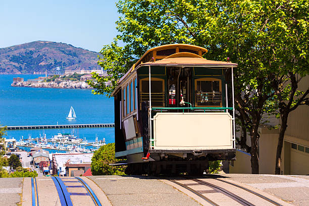 San francisco Hyde Street Cable Car California San francisco Hyde Street Cable Car Tram of the Powell-Hyde in California USA overhead cable car stock pictures, royalty-free photos & images