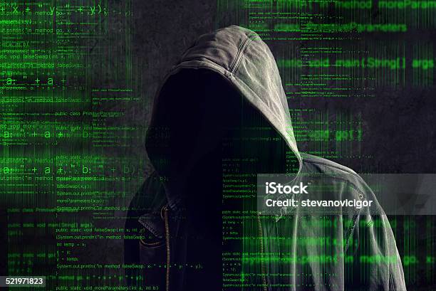 Faceless Hooded Anonymous Computer Hacker Stock Photo - Download Image Now - Dark Web, Black Color, Deep