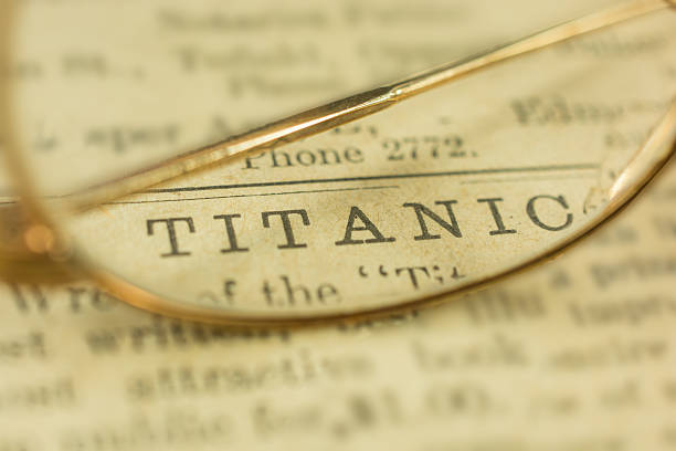 Titanic Printed on 1912 Newspaper stock photo