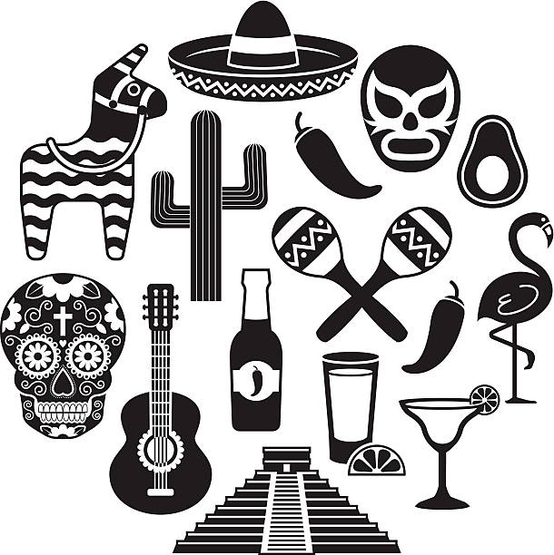Icons of Mexico Famous Mexican icons.  maraca stock illustrations