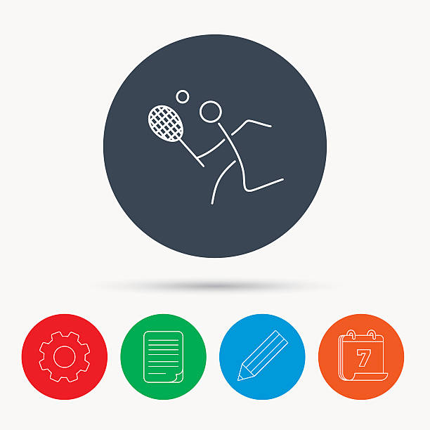 illustrations, cliparts, dessins animés et icônes de icône de tennis. raquette et balle de signer. - tennis serving silhouette racket