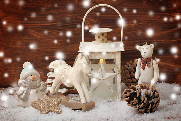 istock rocking horse,teddy bear and lantern on christmas background 521976121