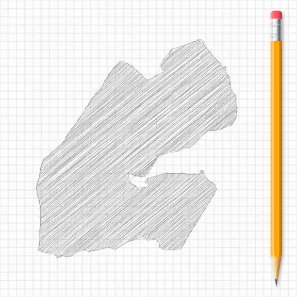 Vector illustration of Djibouti map sketch with pencil on grid paper